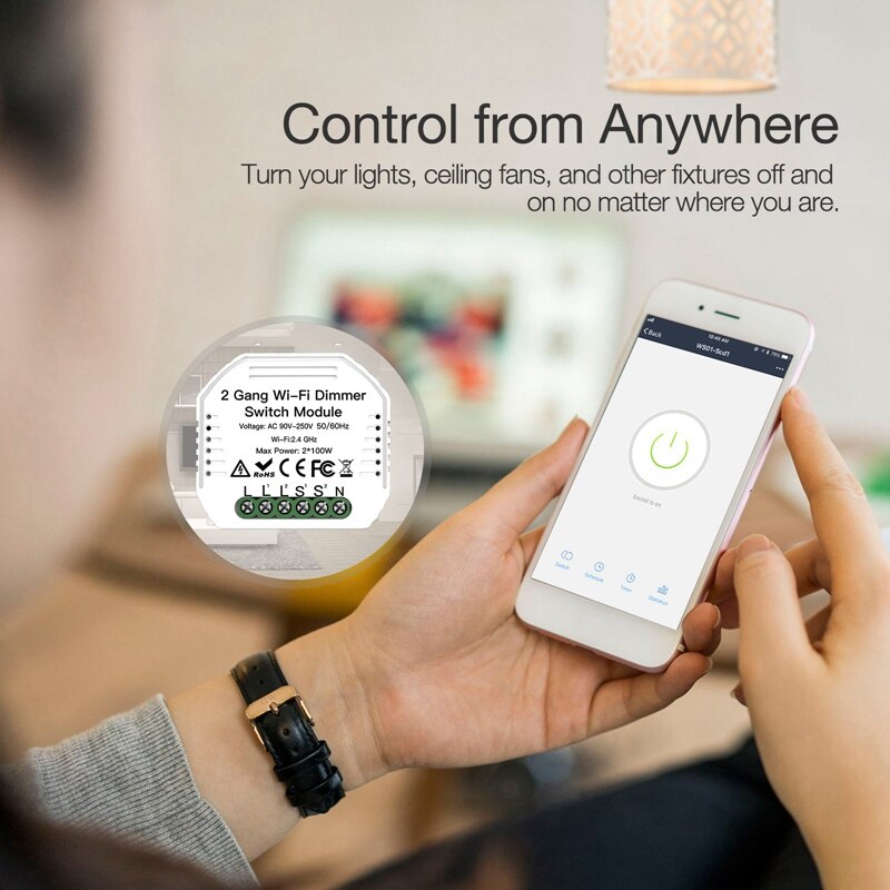 2 Gang DIY WiFi Smart 2 Way Light LED Dimmer Module Switch Smart Life/Tuya APP Remote Control Work with Alexa Google