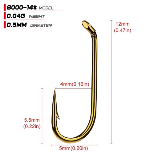 100pcs/lot Fly Fishing Hook Size 8/12/14/16# Fishhook Fly Hooks Fishing Trout Salmon Dry Flies Fish Hook Tackle: size14