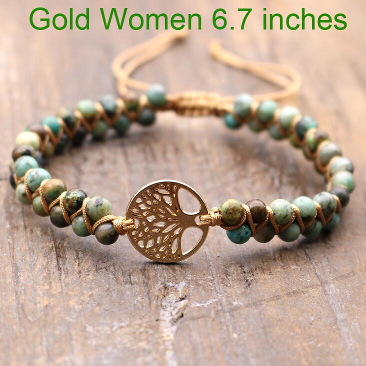 Boom Leven Charm Armbanden Handgemaakte 4 Mm Afrikaanse Stenen Yoga Vriendschap Minnaar Sieraden: Gold Women 6.7in