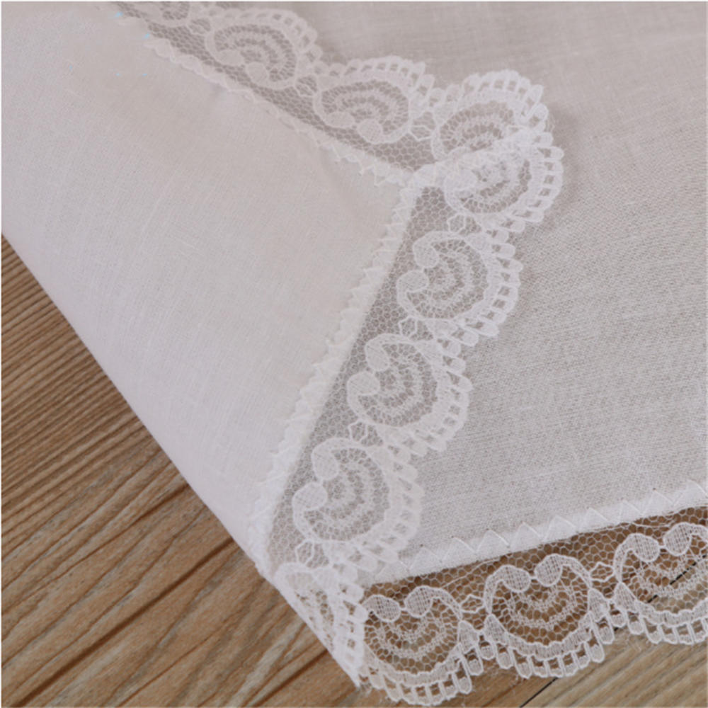 White Cotton Lace Border Small Handkerchief DIY Adult Blank Lace Hankies For Wedding Pocket Square For Men &amp; Women 25x25cm