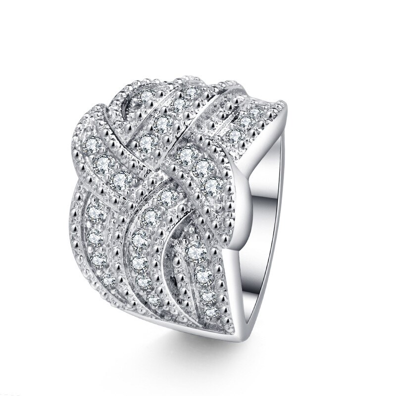 Unieke Luxe Dazzling Wit Goud Kleur Zirconia Ring voor Vrouwen Bruid Huwelijk Engagement Party Anniversary Ring