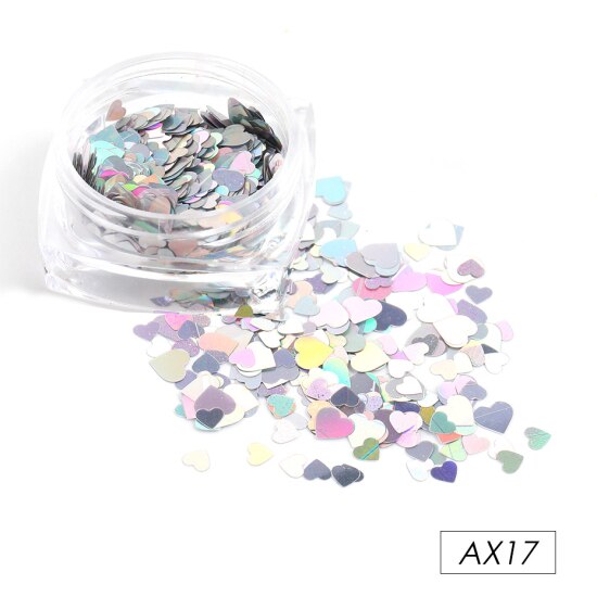 Rött hjärta nagel paljetter glitter mix guld färgglada 3d holografiska nail art flingor skivor paillett manikyr dekorationer ntax 01-18: Ax17