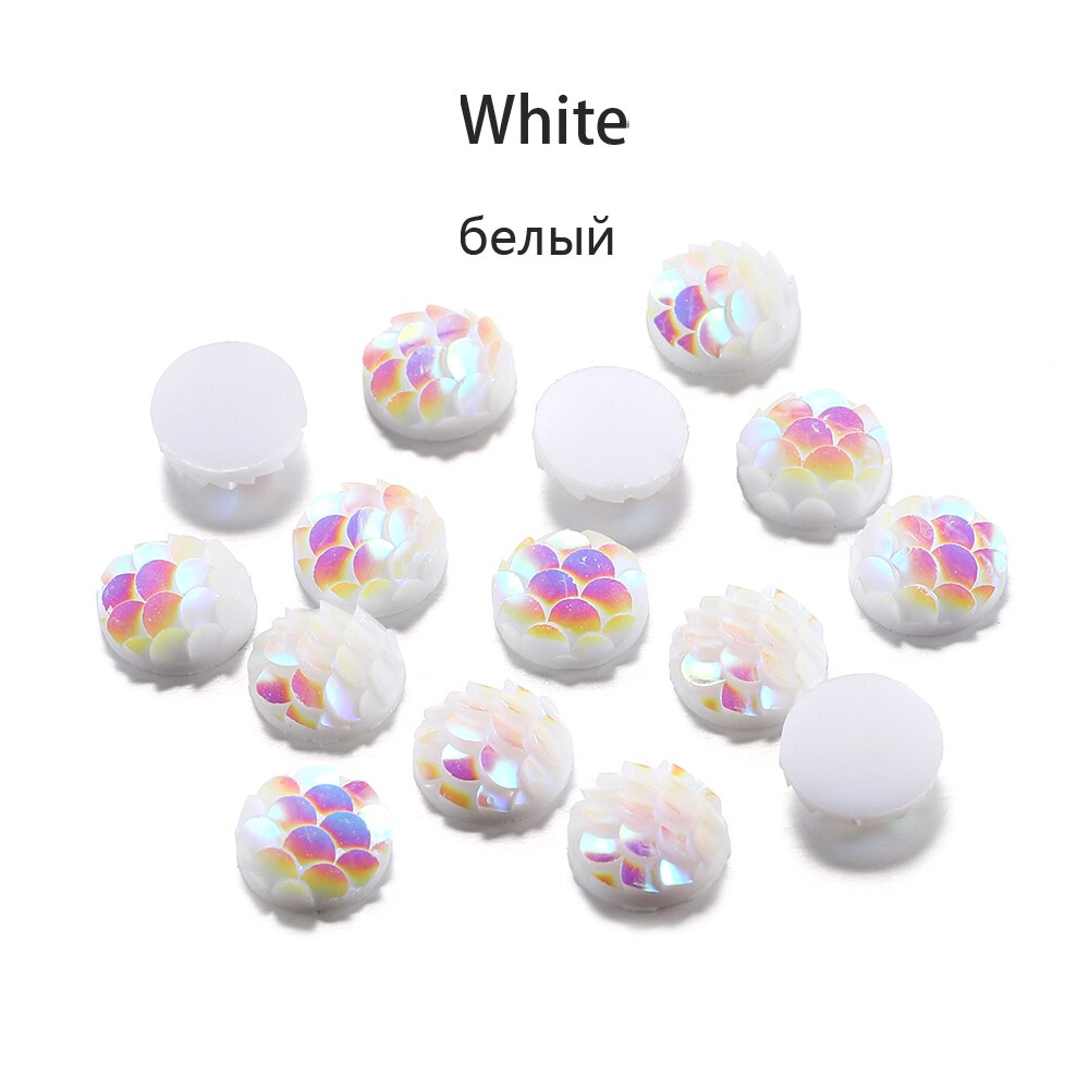 50Pcs 8mm Fish Scale Cabochons Flat Back Mermaid Resin Cabochon For Diy Jewelry Making Finding Supplies Accessories Bracelets: White