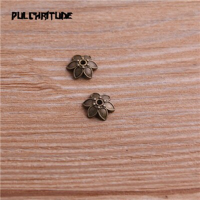 100pcs 3*9*10mm Two Color Retro Bead Caps Charm Hollow Flower Pendants Jewelry Accessories DIY Receptacle Charms: Antique Bronze Plated