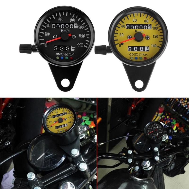 VODOOL Universal Retro Motorcycle Meter Dual Odometer KM/H Speedometer Tachometer Gauge LED Backlight Indicator Light Dial