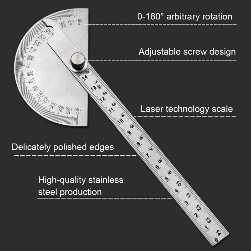 15cm 180 Grad Einstellbar Winkelmesser multifunktions edelstahl roundhead lineal mathematik messung werkzeug