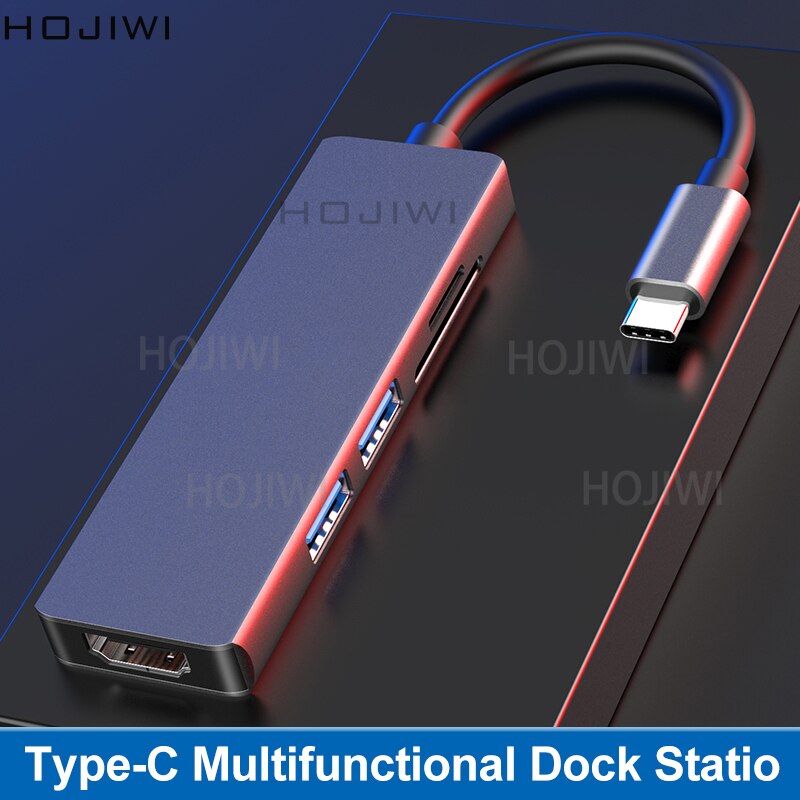 Hojiwi usb c multi hub c adaptador hdmi 5 em 1 usb c para usb 3.0 doca para macbook pro tipo c divisor docking station laptops aa11