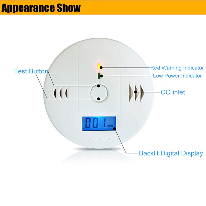 Home Security 85db Warning High Sensitive Lcd Display Photoelectric Stand Alone Co Gas Sensor 7365