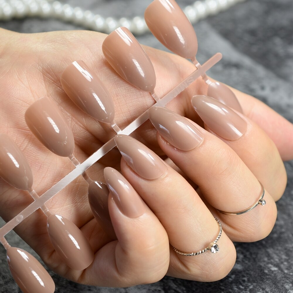 Ovale pointu bout aiguille Faux Ongles café marron couleur Faux Ongles goutte d'eau Faux Ongles conseils couverture complète manucure Ongles artificiels