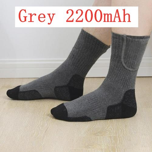 Calcetines térmicos con calor para pies, calentadores de pies eléctricos con calor cronógrafo, con batería recargable por USB, 1 par: Gray 2200mAh