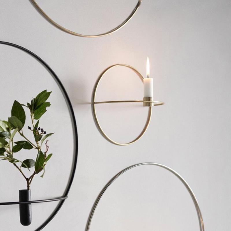 Metal Geometry Round Candlestick Tealight Candle Holder Home Wall Ornaments Decoration Europe 3D Candlestick