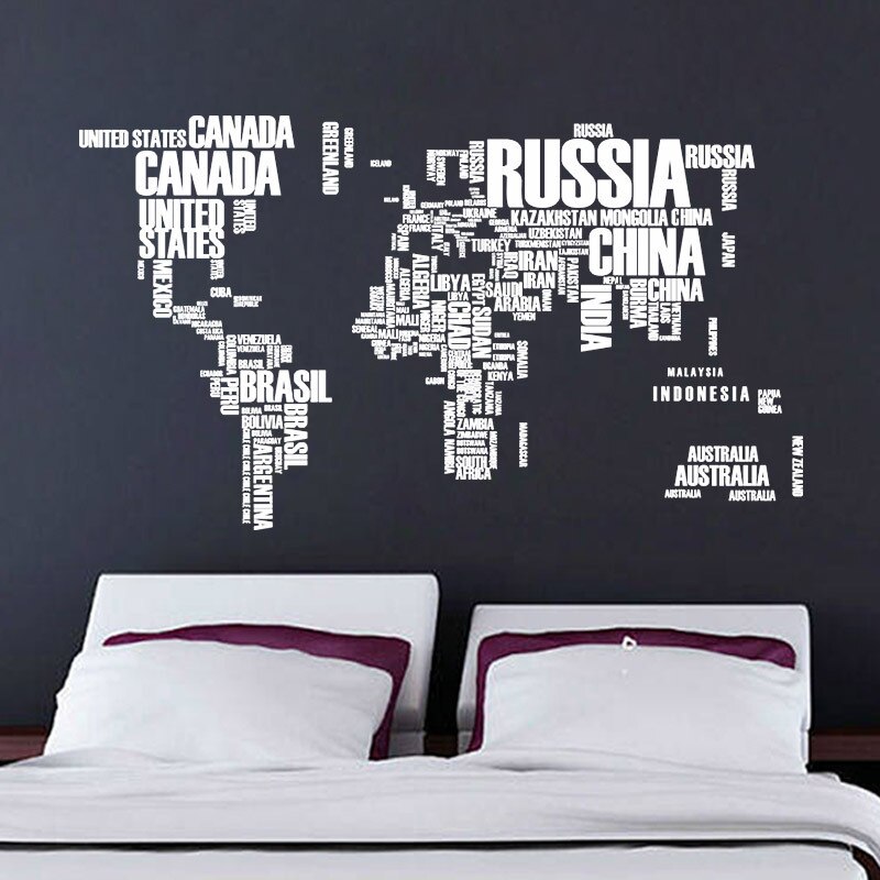 Pegatinas de pared extraíbles con letras blancas, calcomanía de PVC con mapa del mundo para viaje, Mural para decoración del hogar y sala de estar, pegatinas de pared creativas DIY