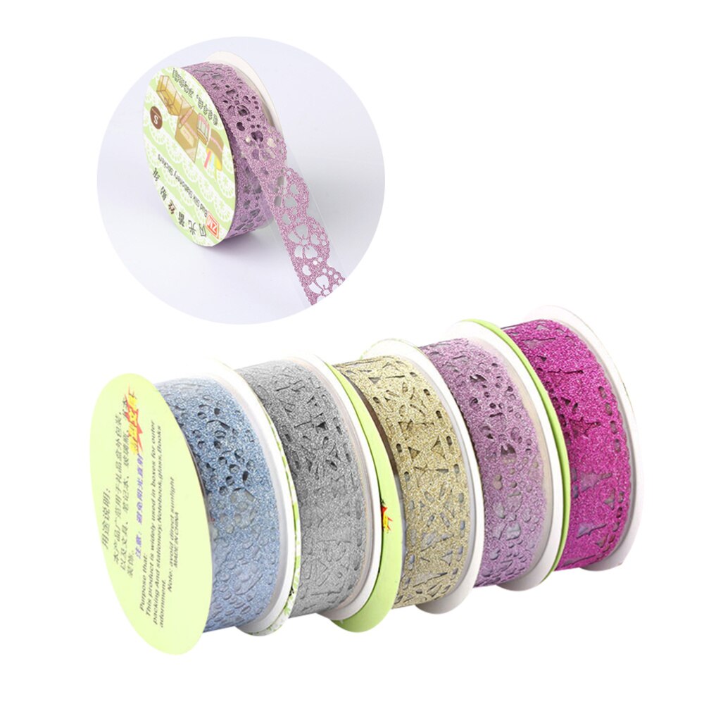 5Pcs Holle Kant Tape Decoratieve Tape Sticky Exquise Bud Zijde Tape Voor Diy Ambachten (Zilver, golden, Sky Blauw, Rosy En
