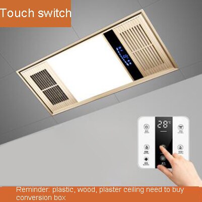 DMWD LED Bath Heater Ceiling Light Bathroom Ventilator Exhaust Fan &Cold Wind Rapid Heating Stove Radiator Warmer Extractor: touch switch gold