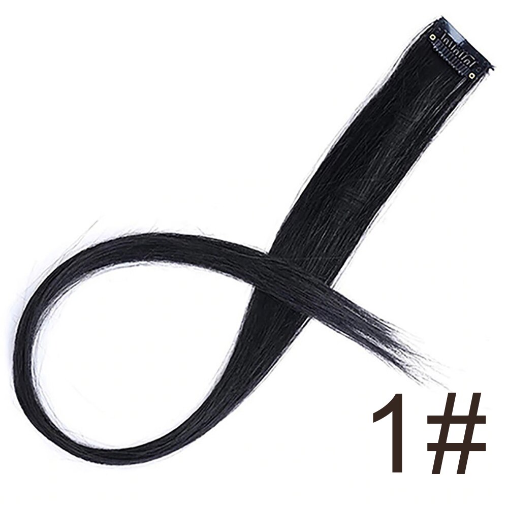 Long 20"Inches Synthetic Single Clip Hair Extensions Rainbow Colors Straight Hairpiece for Women 10PCS/pack: black