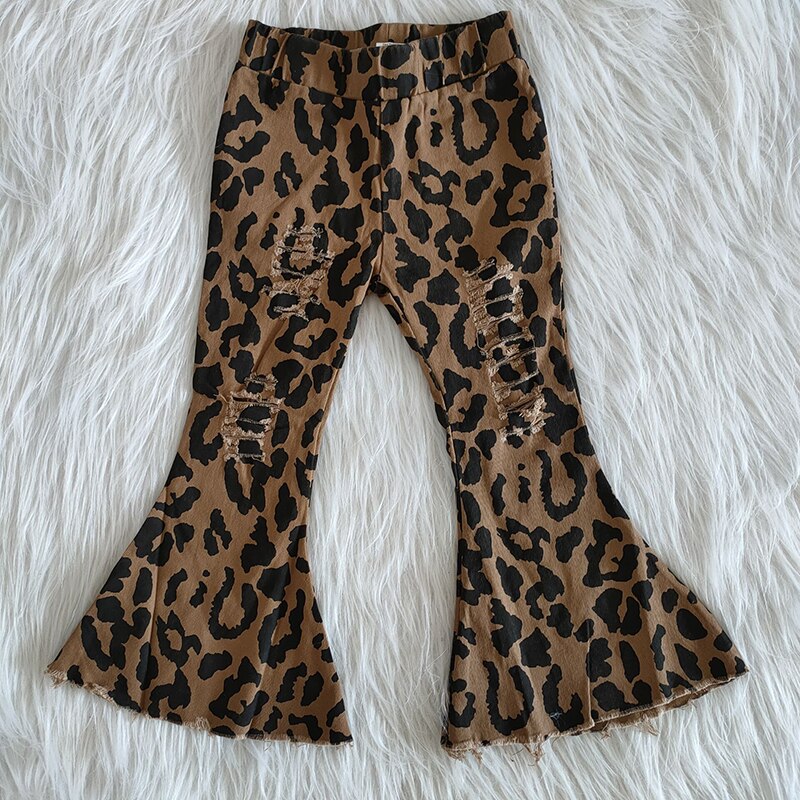 Småbørn gepard børn jeans til piger jeans afslappet leopard klokkebund baby piger jeans bukser børn tøj: 01 / 8-9t