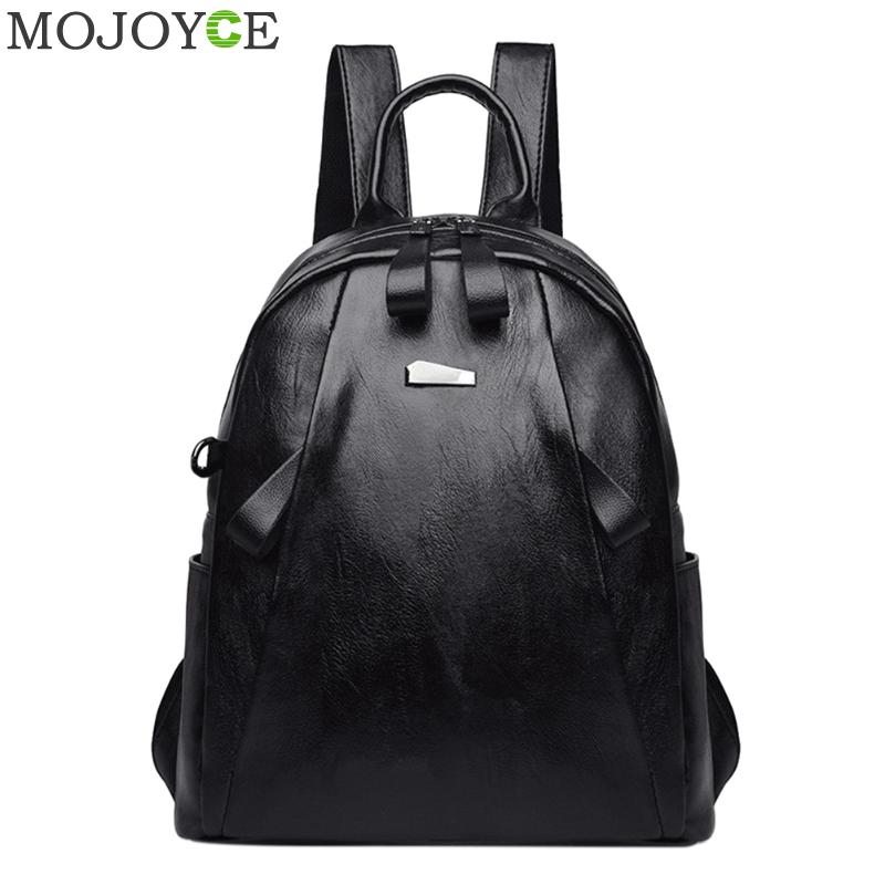 Sacs à dos en cuir PU femmes fermeture à glissière solide Mochila Escolar sacs d'école pour adolescents filles voyage sac à bandoulière décontracté sac à dos bleu: Black