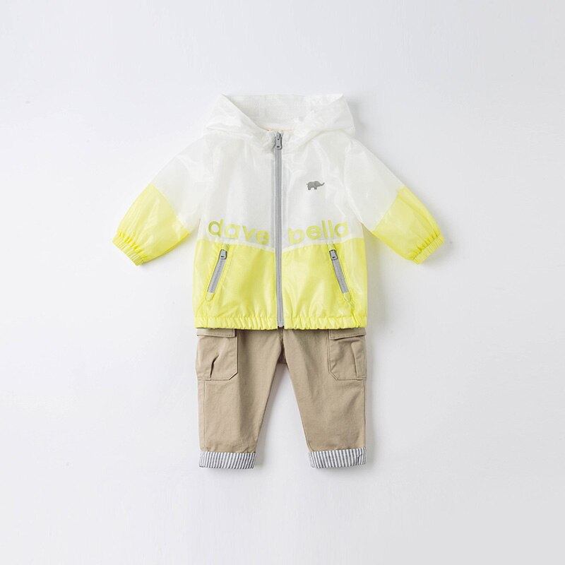 DBX16558 Dave Bella Lente Baby Jongens Mode Patchwork Brief Zakken Rits Kapmantel Kinderen Tops Baby Peuter Bovenkleding