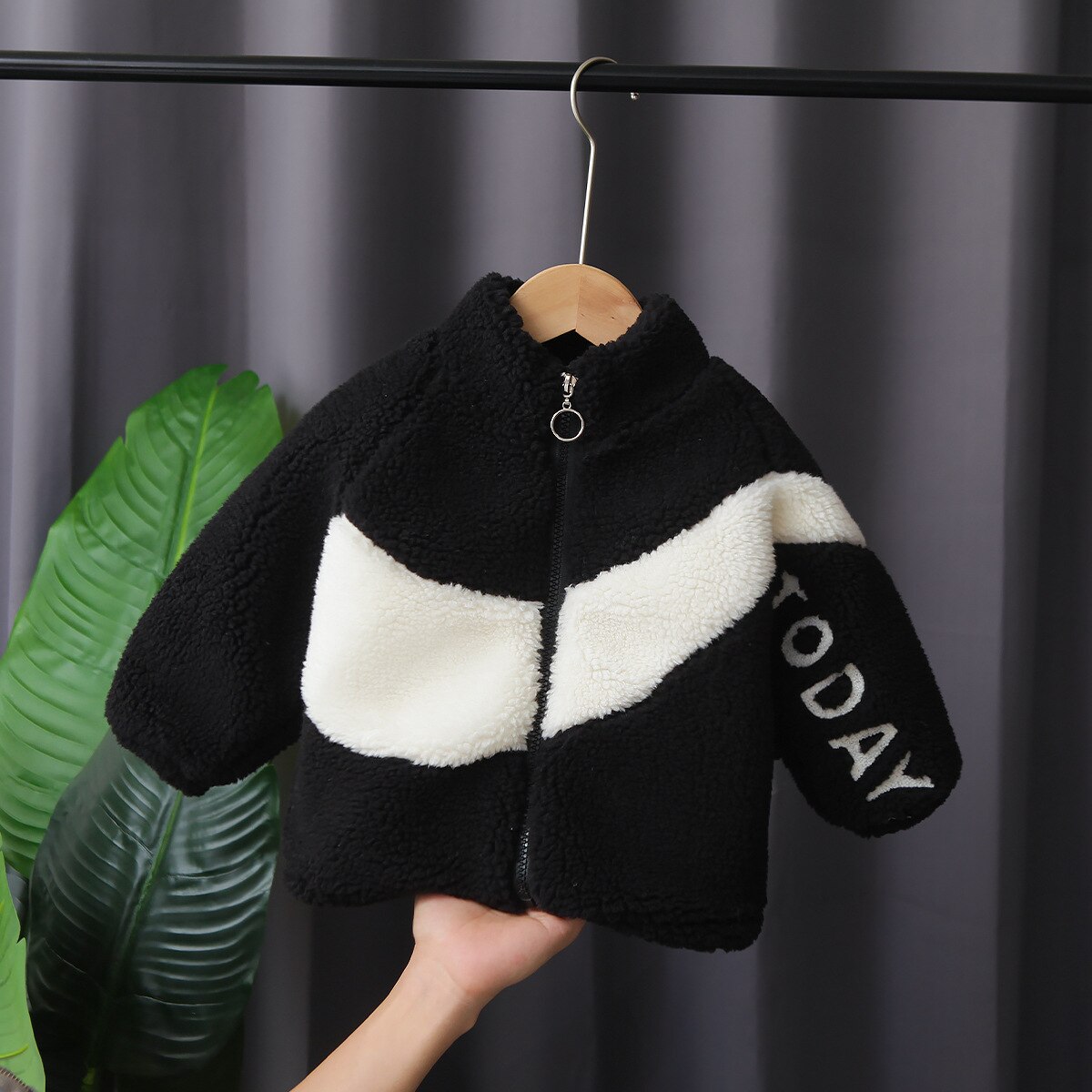 Veste polaire épaisse en peluche pour enfants, manteaux chauds pour garçons et filles, vêtements d'extérieur en velours, automne et hiver: Black / 24M
