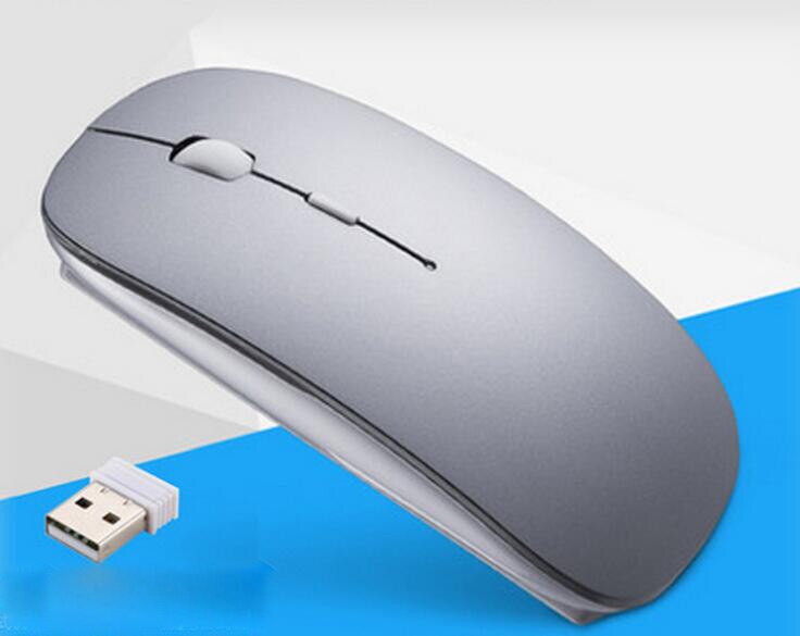 Rechargeable USB Wireless Silent Mute Gaming Mouse Ultra Thin Mice for Macbook Android Apple Notebook PC: Gray