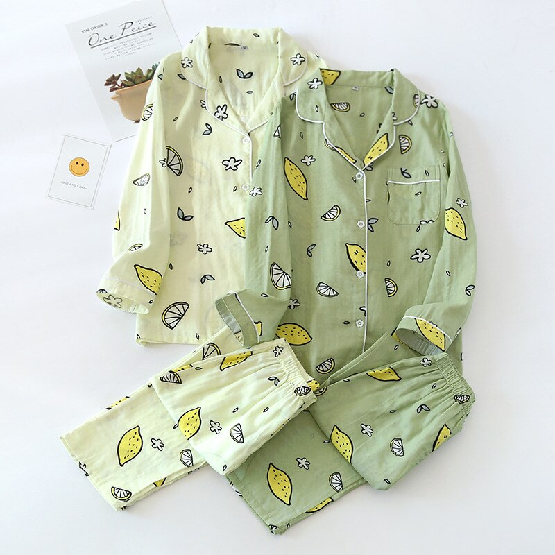 Pijamas de gasa de algodón para mujer, ropa de manga larga para el hogar, fresca y bonita, fina, de talla grande, conjunto de dos piezas, primavera y otoño, novedad