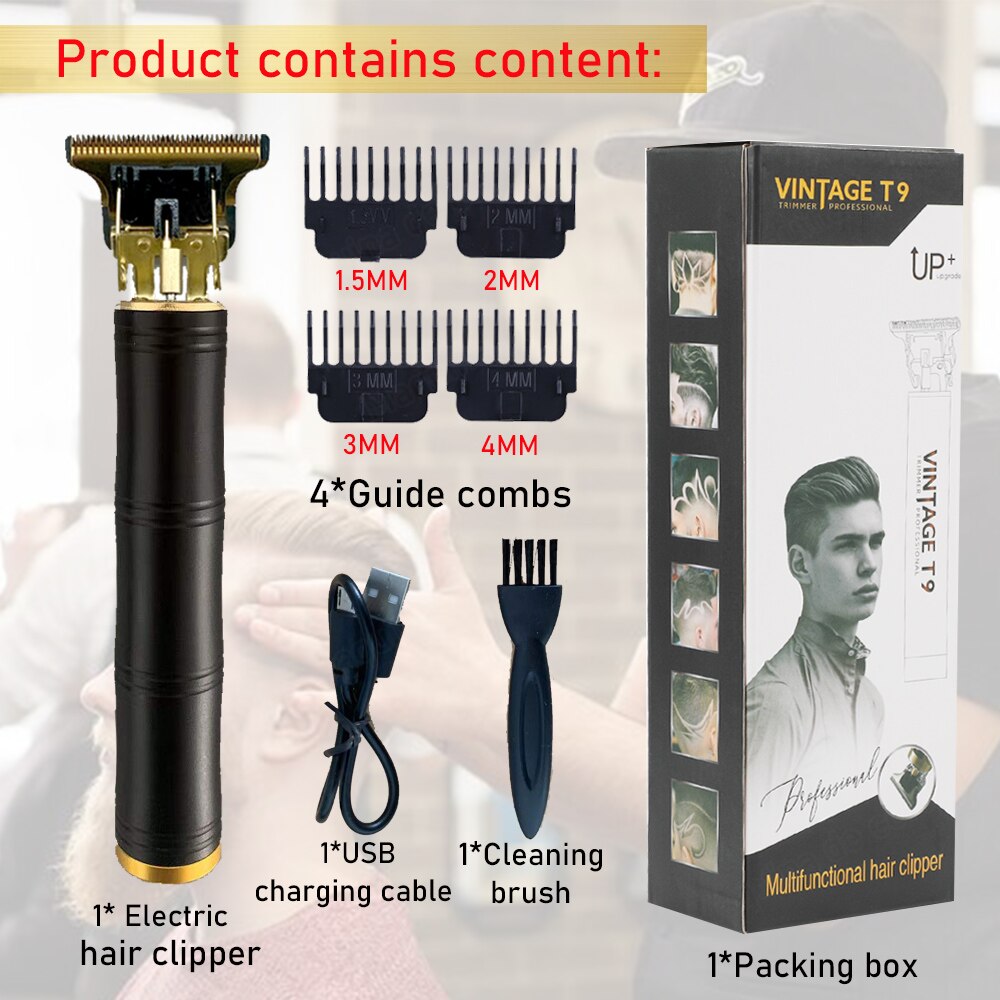 Cortadora de pelo trimmer cortapelos profesional hombre recortadora barba corta pelo hombre cortadora pelo maquina de pelar hombre T9 para hombre 6 9 MM máquina de corte de pelo profesional Vintage maquina cortar pelo: black bamboo
