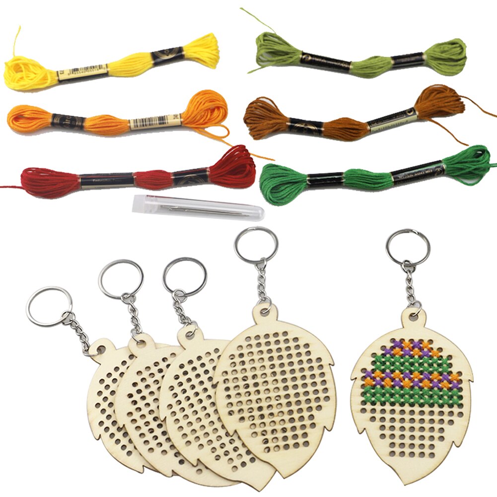 5pcs Keychain DIY Wooden Blank Keychain Slices Sheep Shaped Embroidery Cross Stitch Hanging Ornament Pendants Craft Kids: 05
