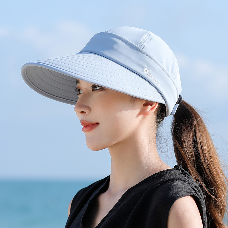 Sombrero de sol de ala ancha para mujer, gorro de cola de caballo desmontable, tapa vacía, protección UV para pesca en la playa al aire libre, Color sólido, 1 ud.