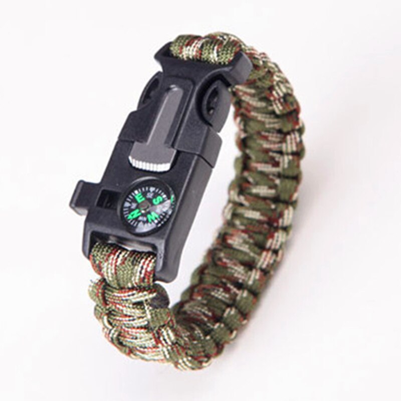 High-Jump Functional Emergency Paracord Bracelet Outdoor Survival Parachute Tool Scraper Whistle Buckle Paracord Wristband: Woodland Camo