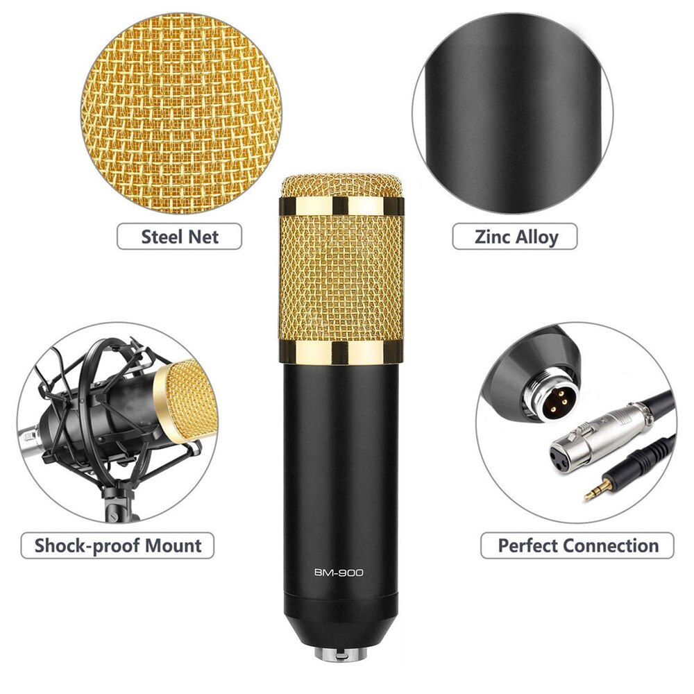 BM 900 Condenser Microphone with Shock Mount Mic Broadcasting Singing Recording KTV Karaoke Wired Mike Computer