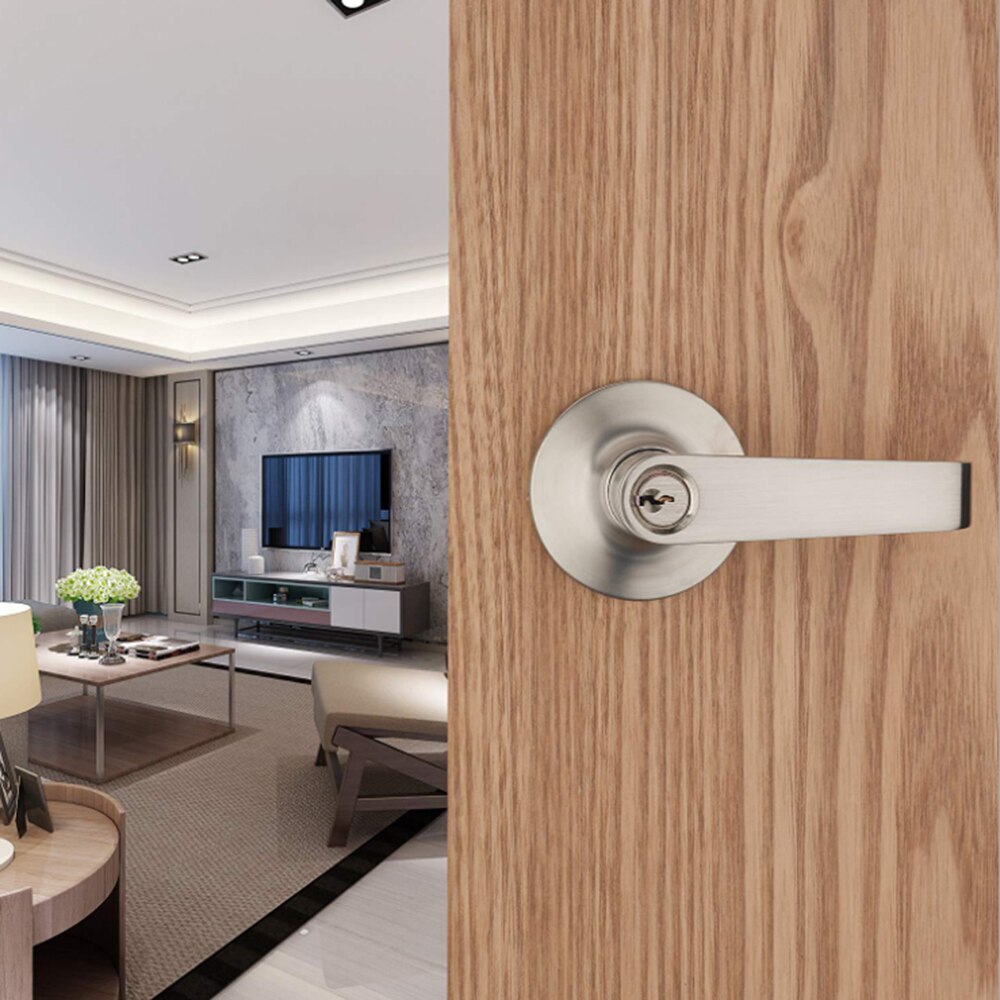 Door Lock Metal Push Button Handicap Friendly Entry Satin Nickel Lever Handle Door Lock Key Set Fit For 1 3/8" and 1 3/4" Doors