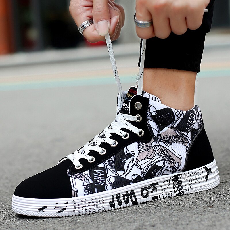 Sneakers For Men Classic Graffiti Lace-up High Style Spring Autumn Vulcanized Flat With Camouflage Casual Shoes Men