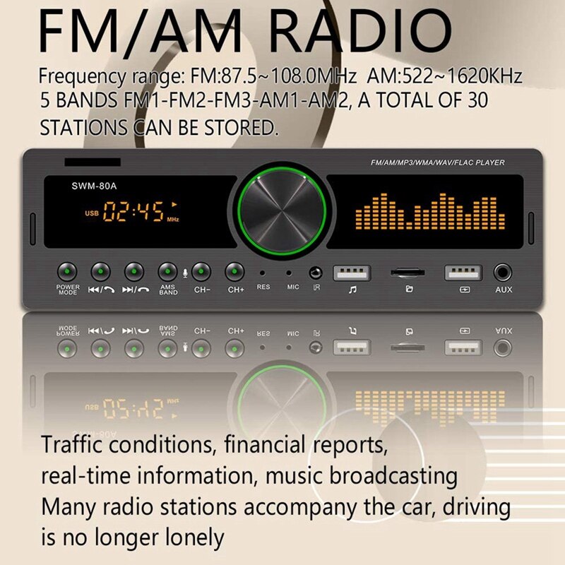 Autorradio estéreo de un solo Din para coche, asistente de voz, receptor de Audio Bluetooth/llamadas manos libres, Radio AM/FM