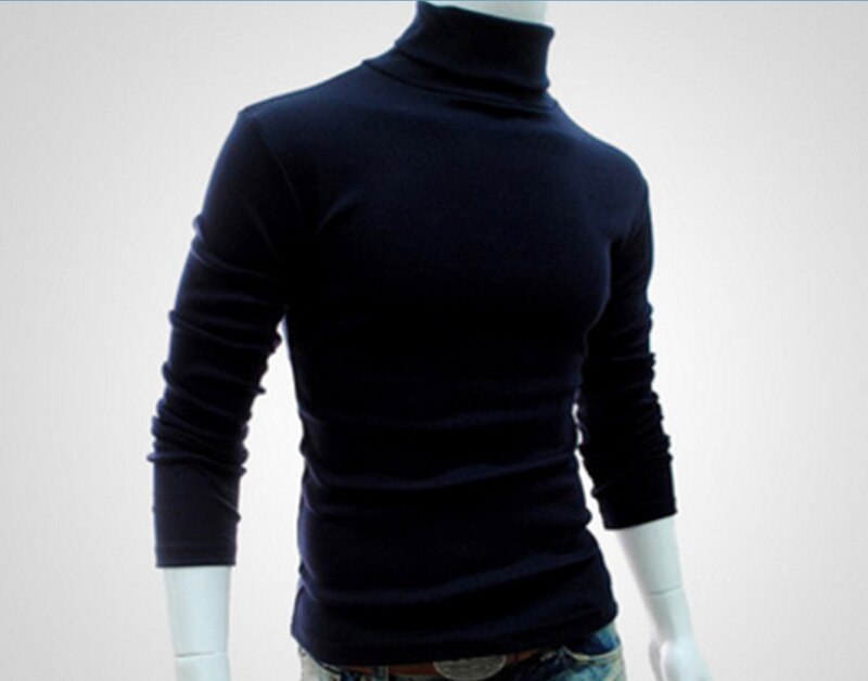 Mannen Winter Warme Katoen Hoge Hals Zwarte Trui Tops Turtelneck Trui