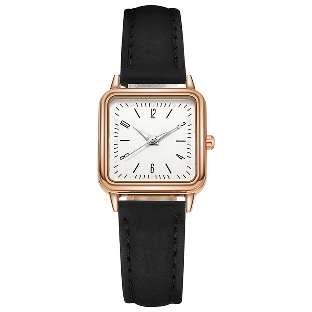 Watch Square Dial Faux Leather Strap Water Resistant Women Round Pointer Watch: Black White