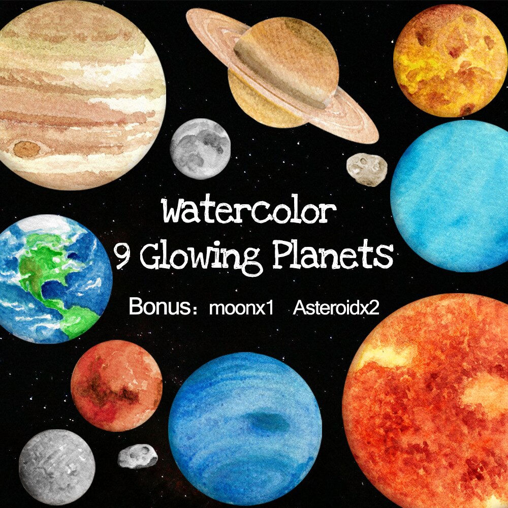 9 Planet Solar System Fluorescent Wall Sticker The Universe Planet Galaxy Kids Toy Indoor Bedroom Decoration Toy