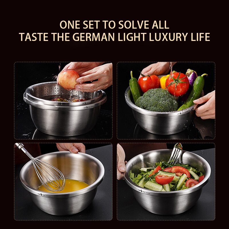 Stainless Steel Mixing Bowl Set Fruit Salad Bowls Set Good Mixing Bowls For Salad Cooking Baking Kitchen Utensils