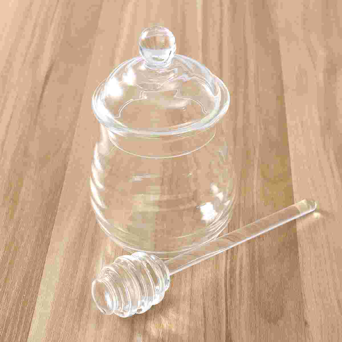 Pot à miel en verre de 250ml, ensemble de bocaux de confiture transparents avec trempette et couvercle pour usage domestique en cuisine: Default Title