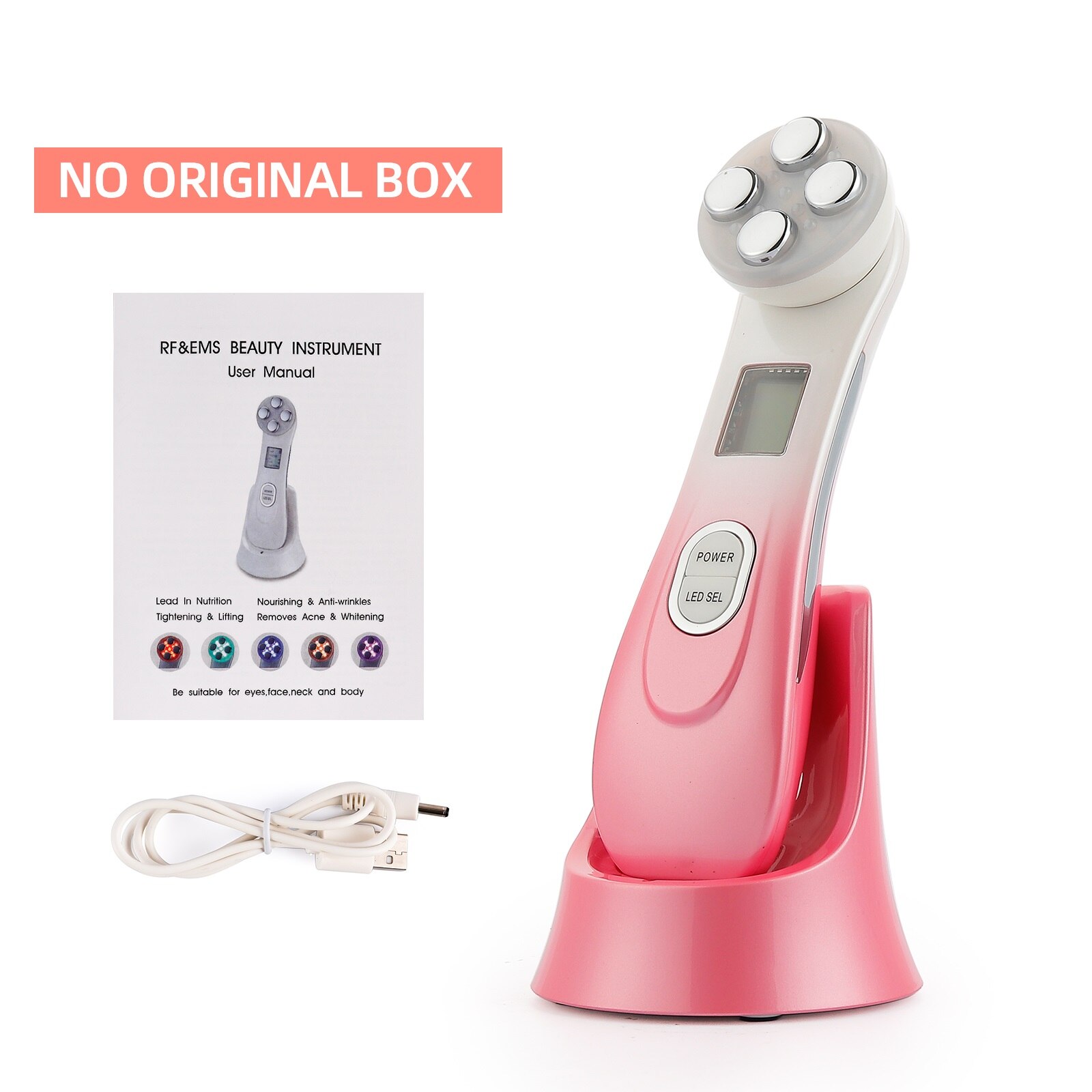 5in1 RF &Ampere; ems Radio Mesotherapie Elektroporation Gesicht Schönheit Stift Radio Frequenz LED Photon Gesicht Haut Verjüngung Entferner Falten: Rosa Nein Kasten