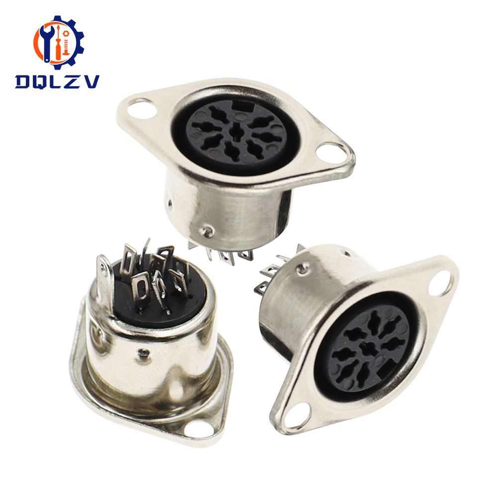 Metal 3 4 5 6 7 8 Pin DIN Female Socket Hulled Panel Mount Chassis Connector Soldering Iron