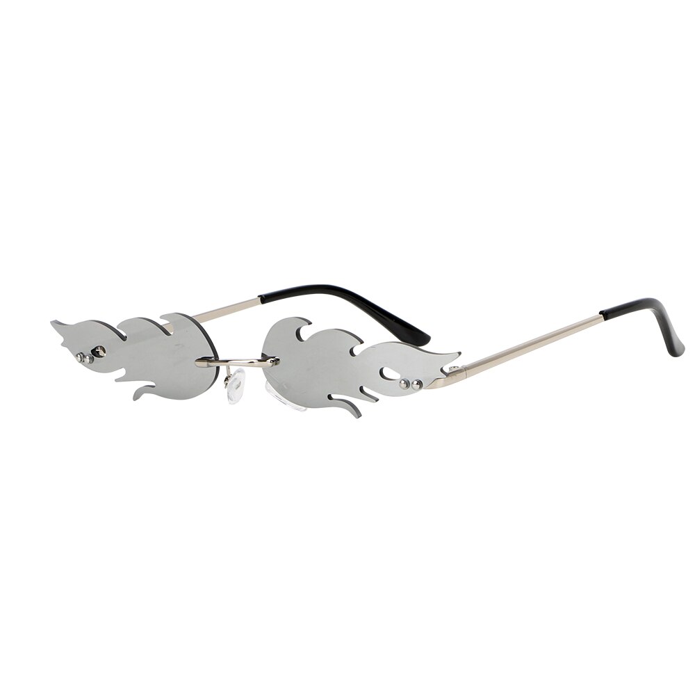 Uv 400 okra wave solbriller trend smal brand flamme solbriller bil kørselsbriller eyewear kantløse streetwear goggle: Sølv