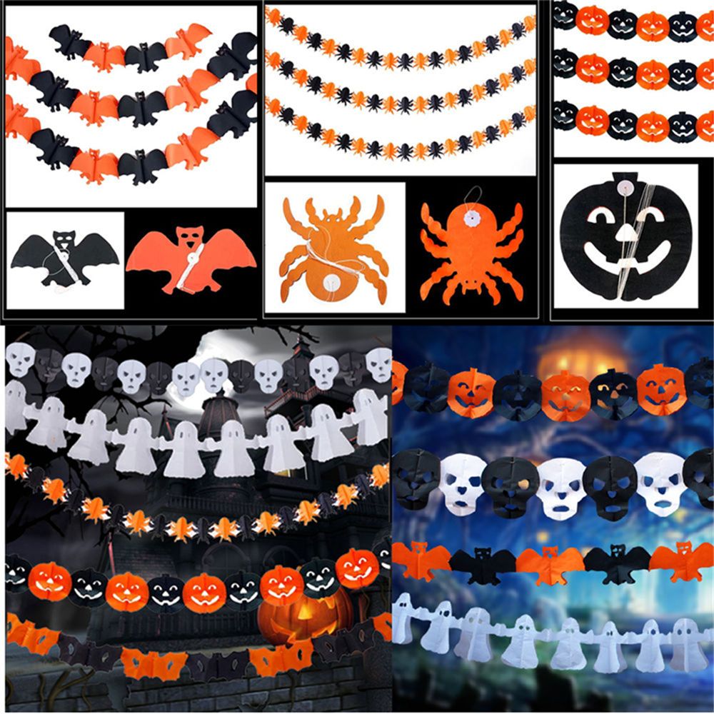 Hoge Quanlity Halloween Party Decoratie Spider Pompoen Enge Heks Guirlande Papier Spookhuis Prop