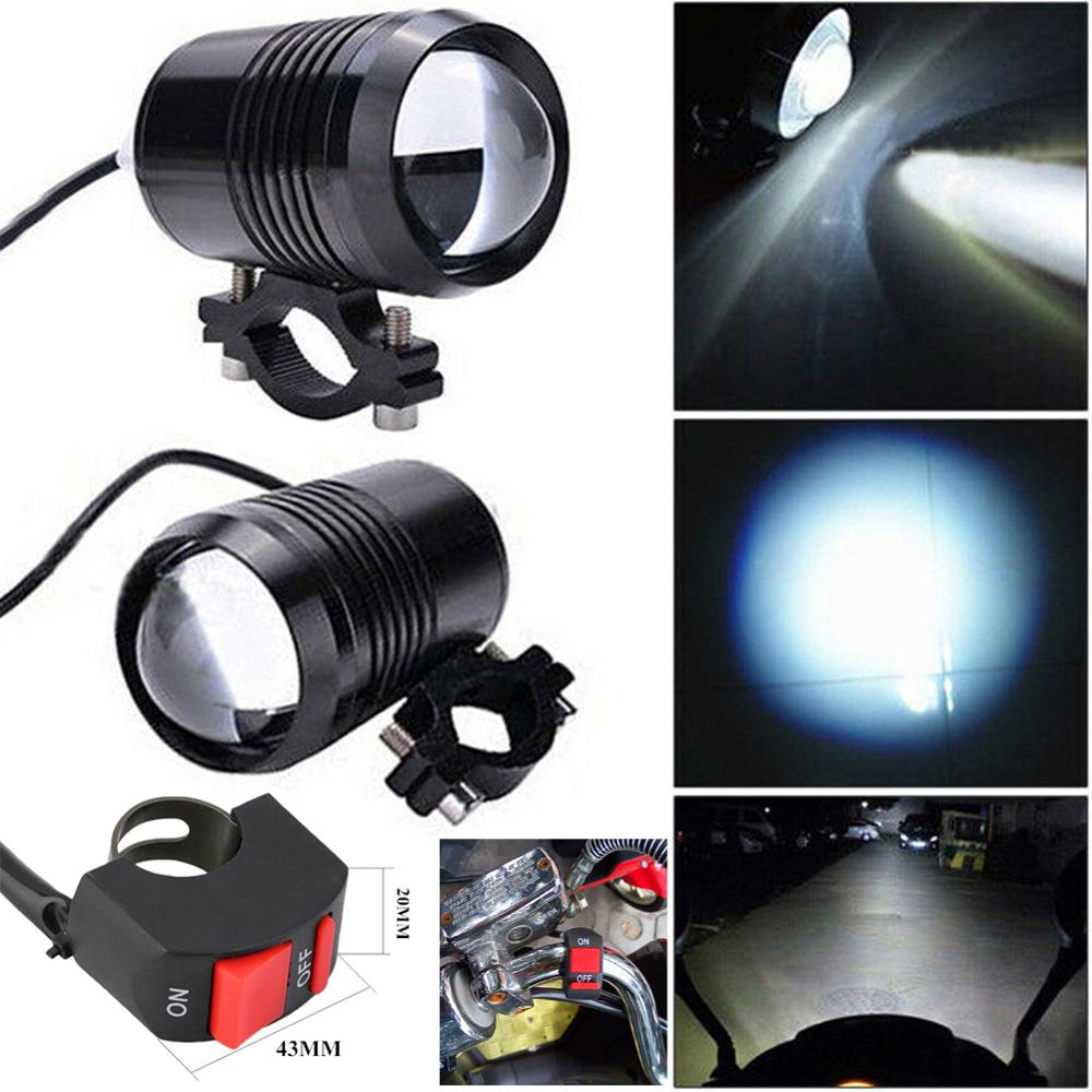 2pcs Bright Headlight Motorcycle Fog Lights LED Driving Spot Work Lamp Switch Universal E-bike Scooter Fog Spotlight Moto Lamp