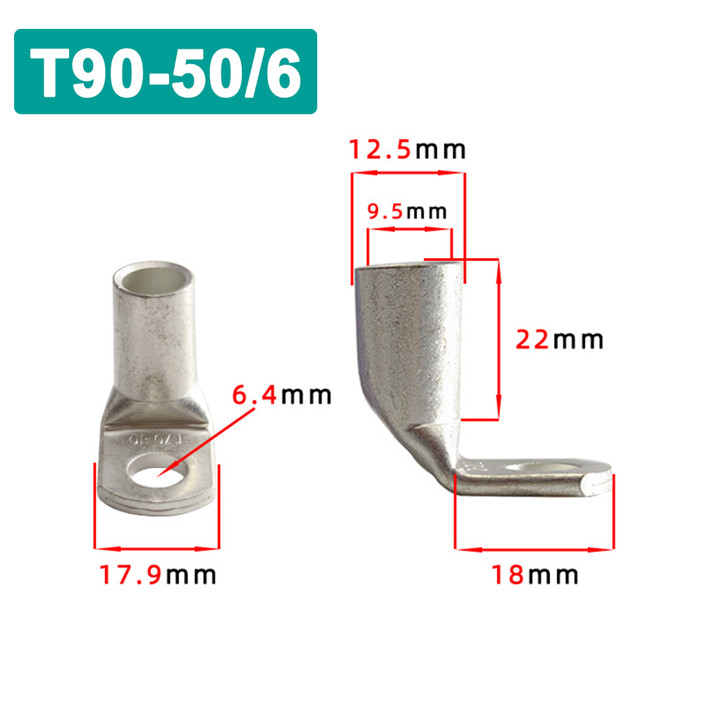 Terminales de Cable T90, conector de Cable de terminal, conector de Cable eléctrico de engarzado estañado de cobre, Terminal de engarzado automotriz de ángulo recto