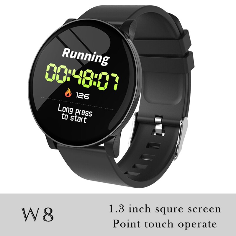 696 K9-WF Full Touch Pedometer Smart Watch Fitness Tracker Heart Rate Monitor Blood Pressure Smartwatch Monitor Smart Bracelet: W8 Black