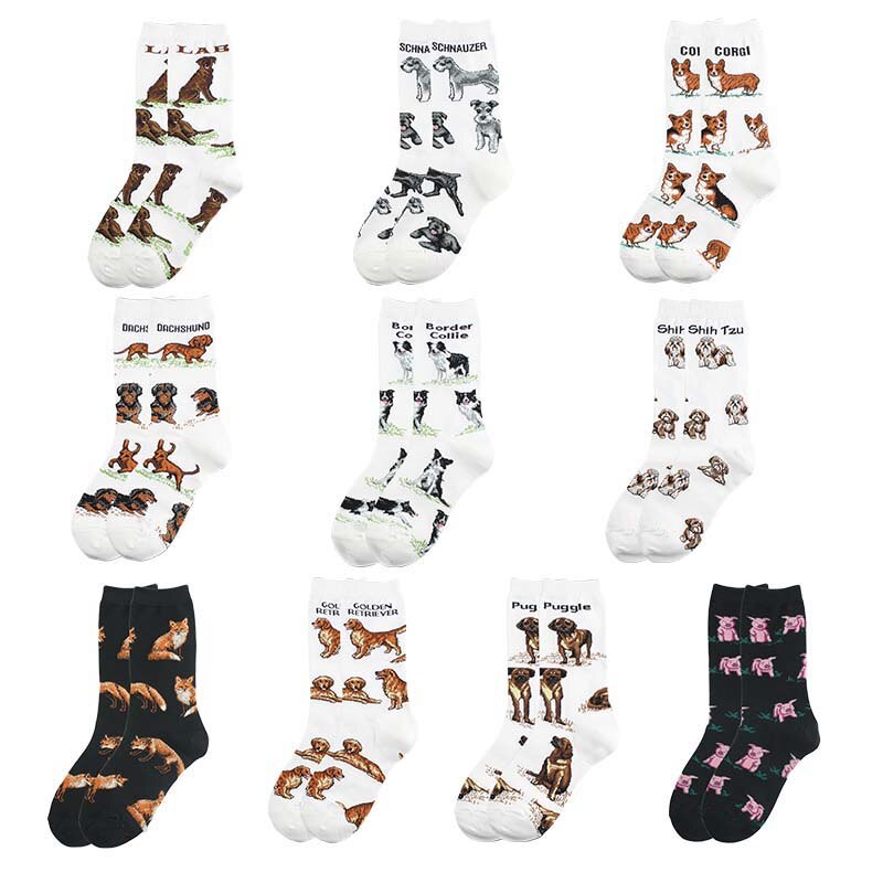 Calcetines divertidos y alegres Unisex, diferentes diseños de perro, cerdo, pingüino, perezoso, color blanco