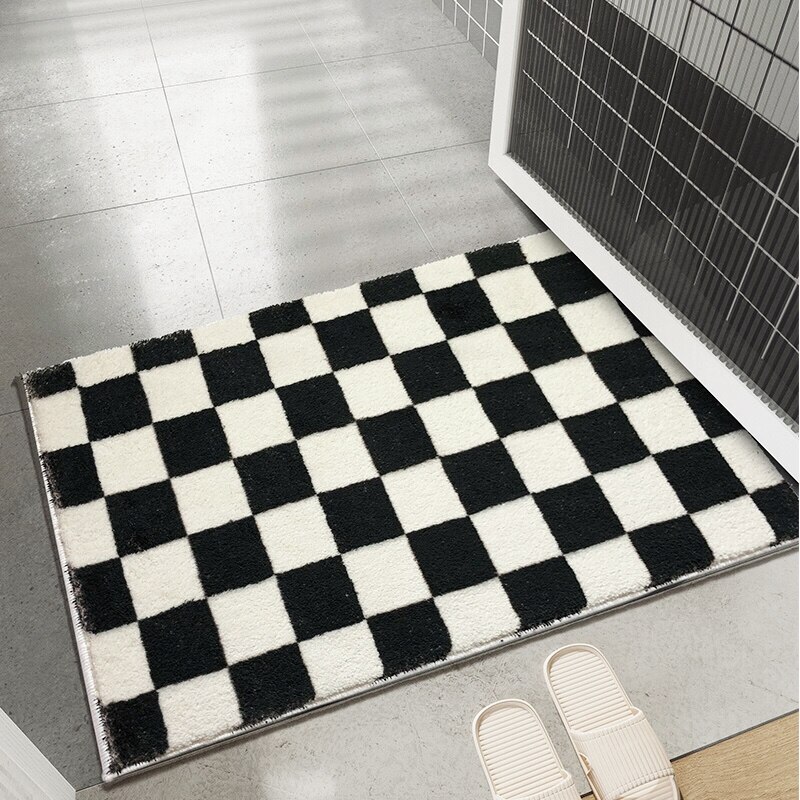 Tapis de salle de bain en damier, épais, antidérapant, absorbant, paillasson d'entrée pour chambre à coucher, décoration de maison, tapis de sol