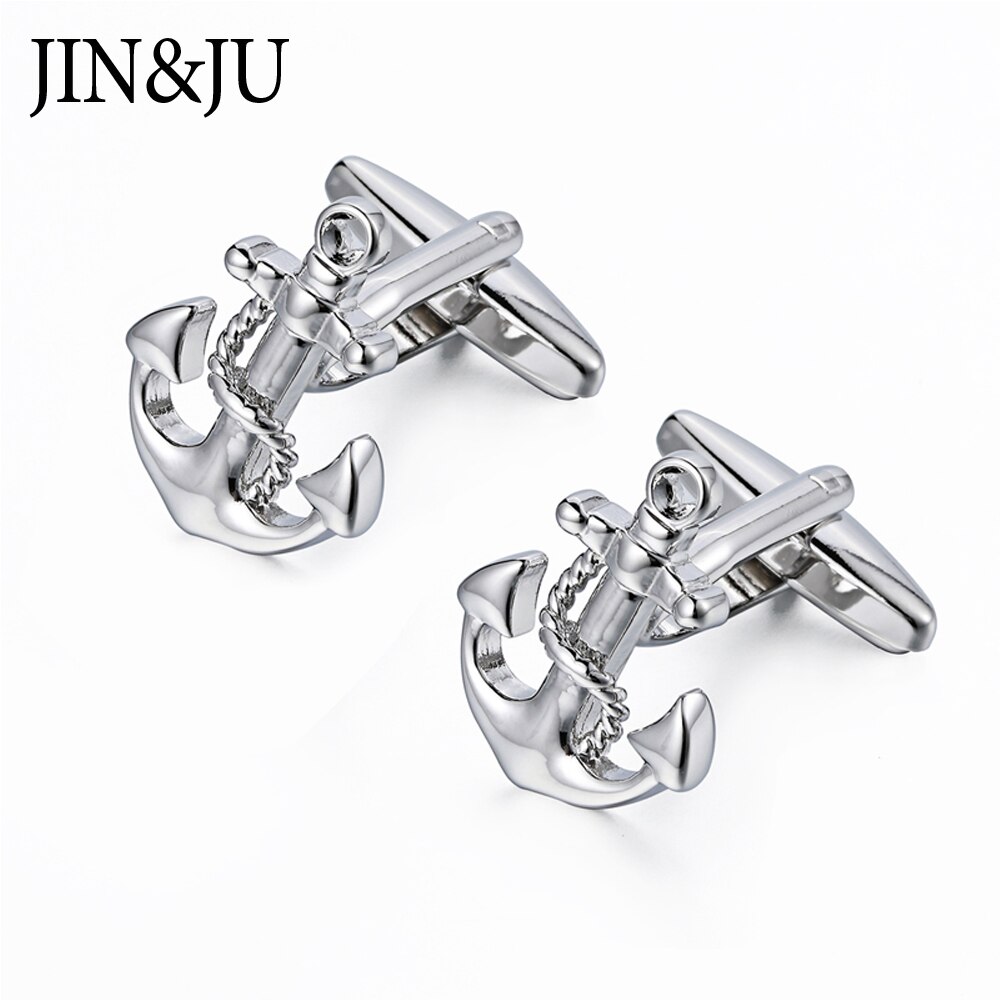 Gemelos con forma de ancla para camisa de hombre, gemelos de negocios, gemelos clásicos de ancla náutica, gemelos de boda de la marina de ee. uu.: Color plata