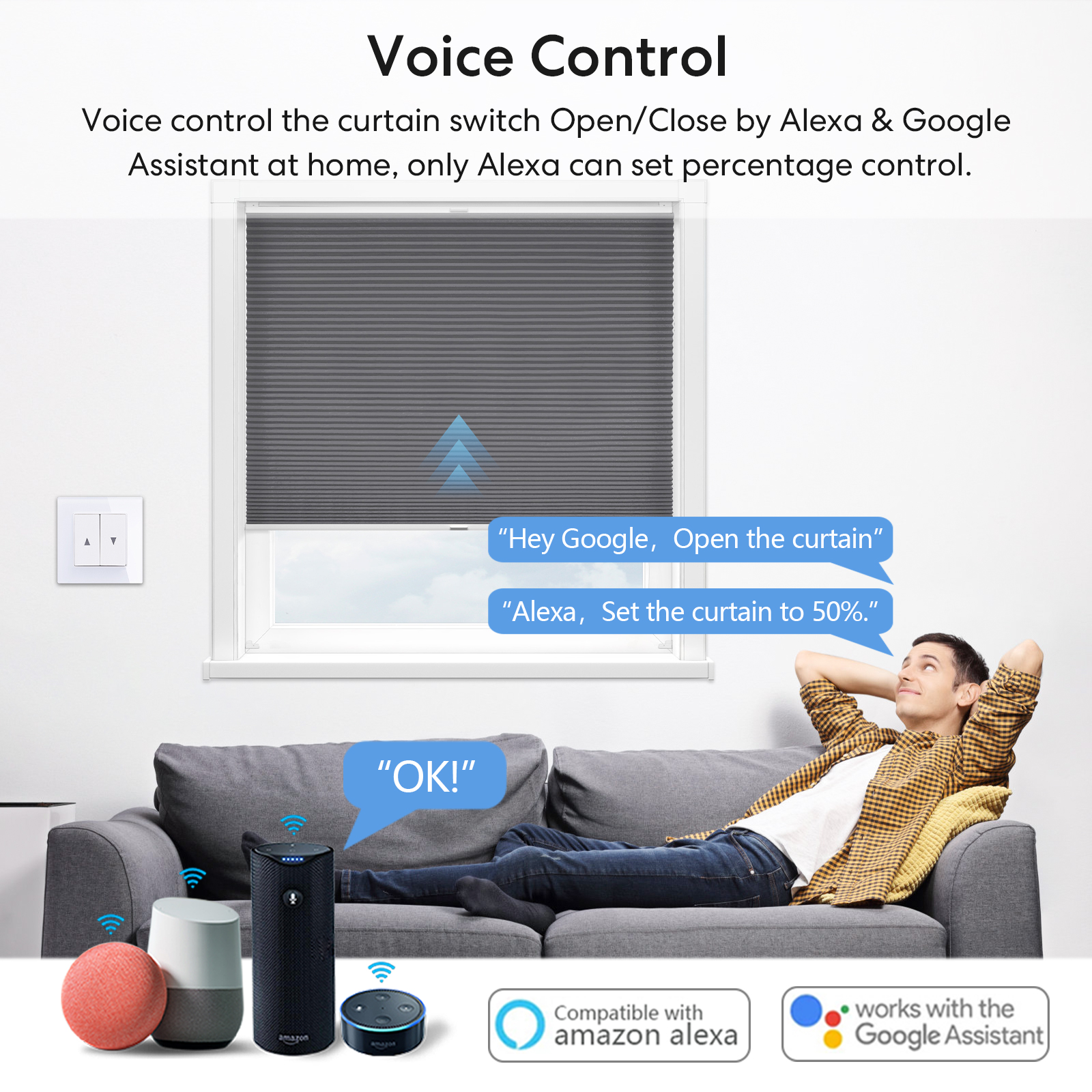 QCSMART Modulo interruttore tenda WiFi per motori persiane Controllo percentuale Tuya Voce di Google Alexa Funziona con spedizione veloce