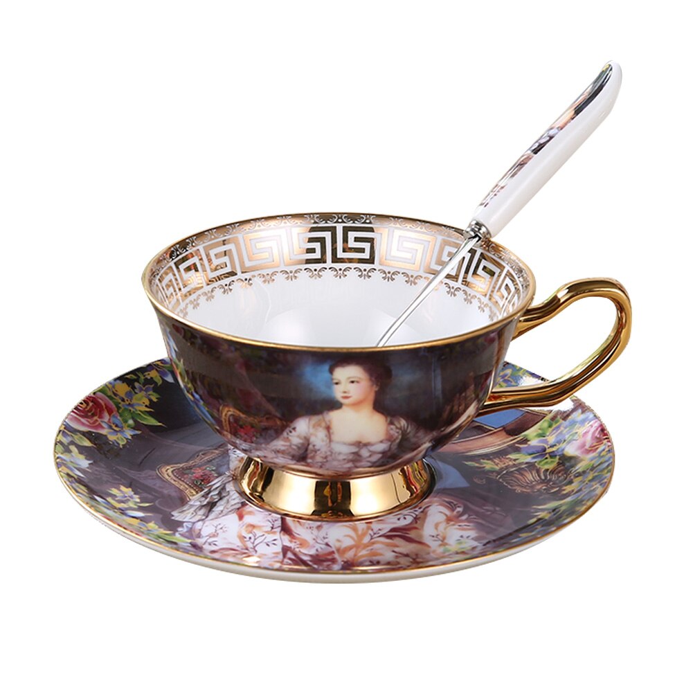 European Style Ceramic Coffee Cup Set With Saucer And Spoon High End Porcelain Tea Cup Set With Box For Afternoon Tea: D